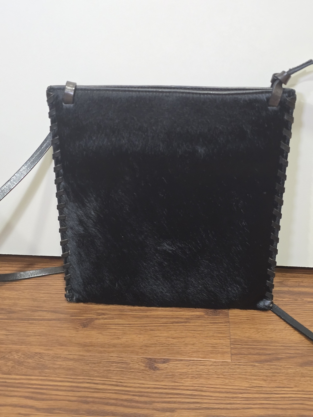 Fossil Black Faux Fur Crossbody Bag with Leather Trim